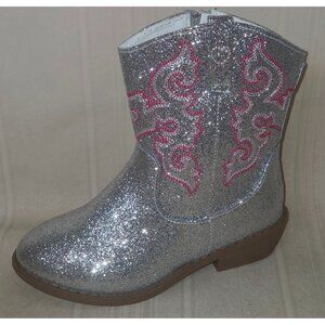 Cowboy Boots Silver Sparkle Glitter Youth Girl Size US 1 By Pawz NEW